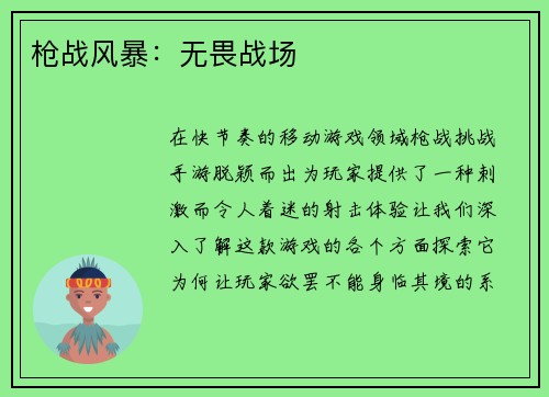 枪战风暴：无畏战场